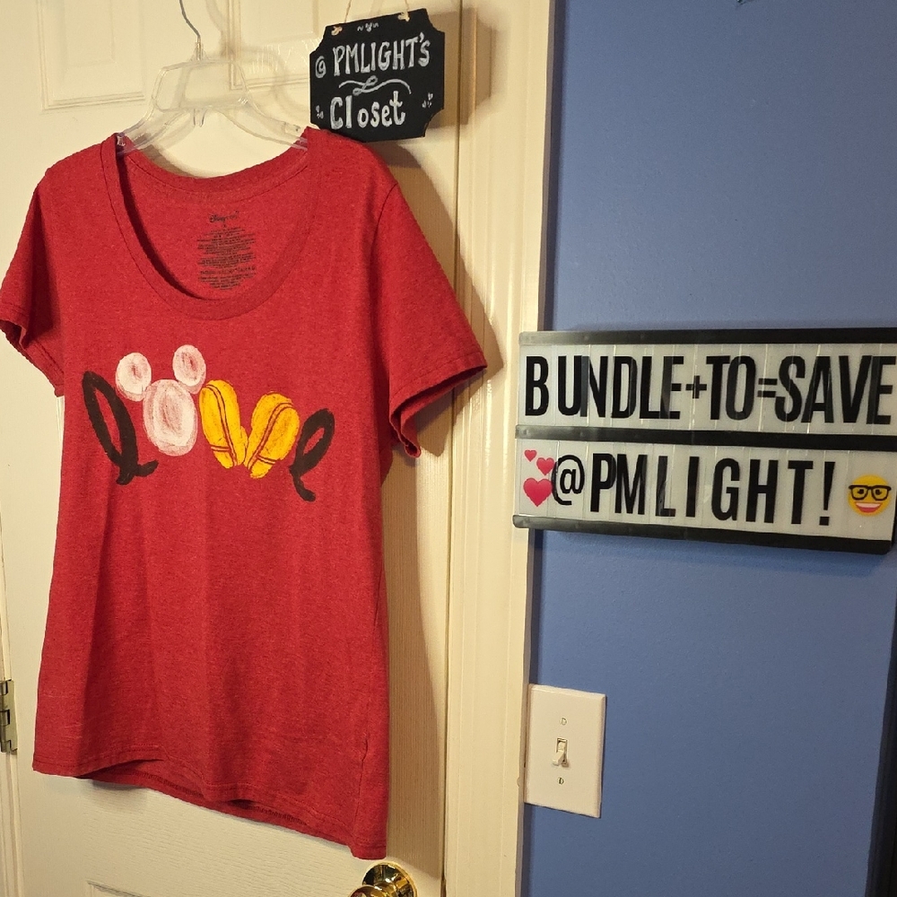 Disney Store Red Graphic T-Shirt with Love Design XL